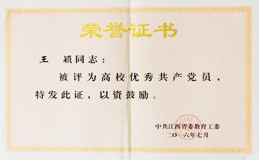 江西省高校优秀共产党员（王颖）